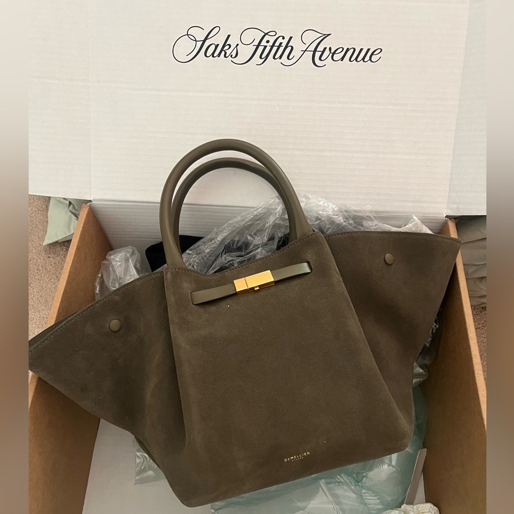 DeMellier The Midi New York Olive Suede Tote Bag - Picture 7 of 8